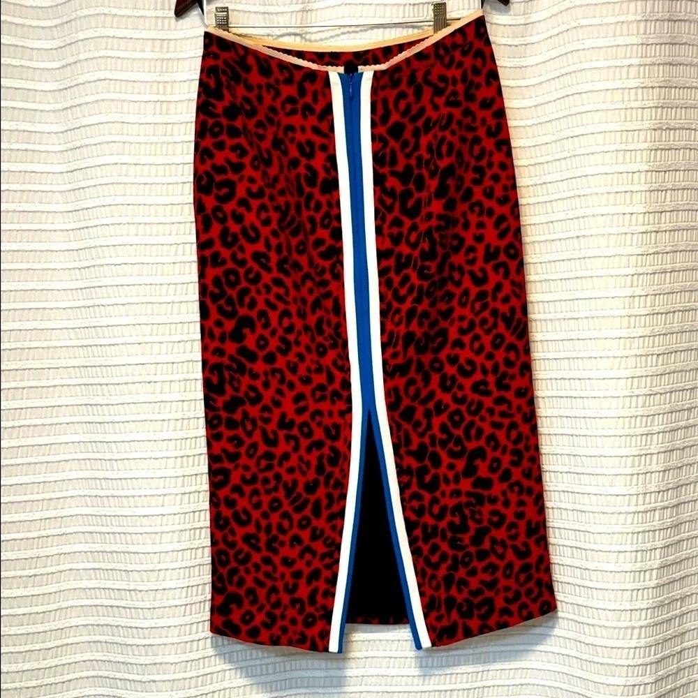 No. 21 Red Black Animal Print Pencil Midi Skirt